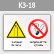 Знак «Газовый баллон. Запрещается курить», КЗ-18 (металл, 400х300 мм)